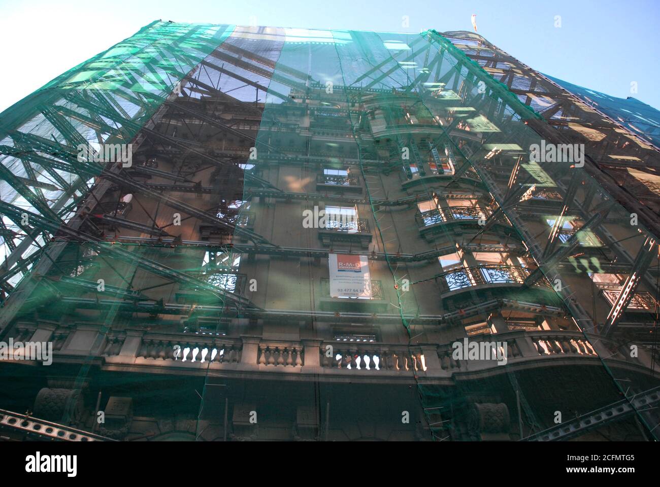 roof beams supporting a building facade under construction Ohla Hotel Via  Layetana, Barcelona, Stock Photo