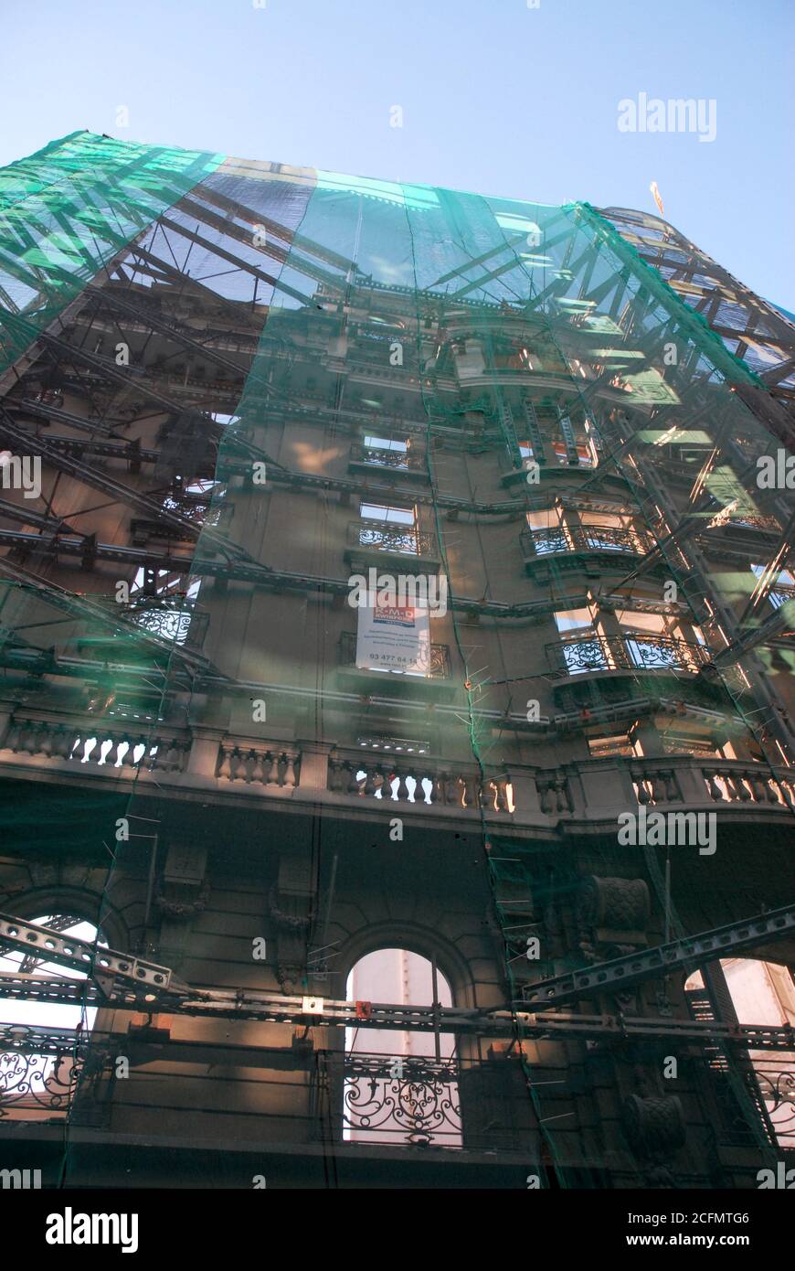 roof beams supporting a building facade under construction Ohla Hotel Via  Layetana, Barcelona, Stock Photo