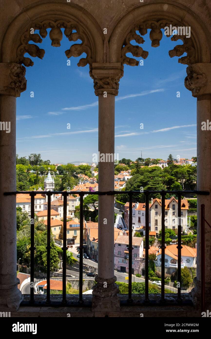 Beautiful view to historic buildings in Sintra city center, near Lisbon, Portugal Stock Photo