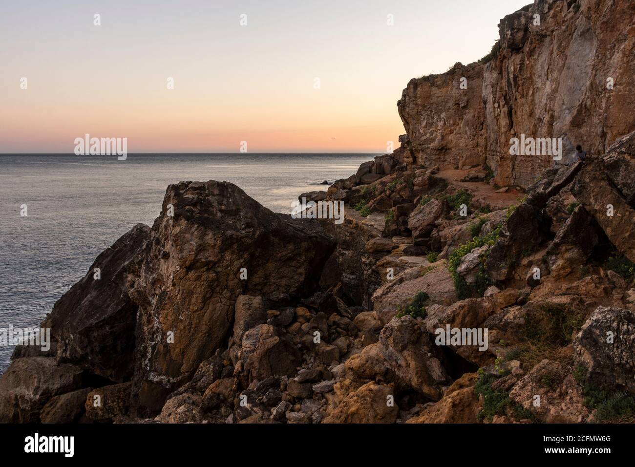 Beautiful view to ocean rocky cliffs in Cascais, near Lisbon, Portugal Stock Photo