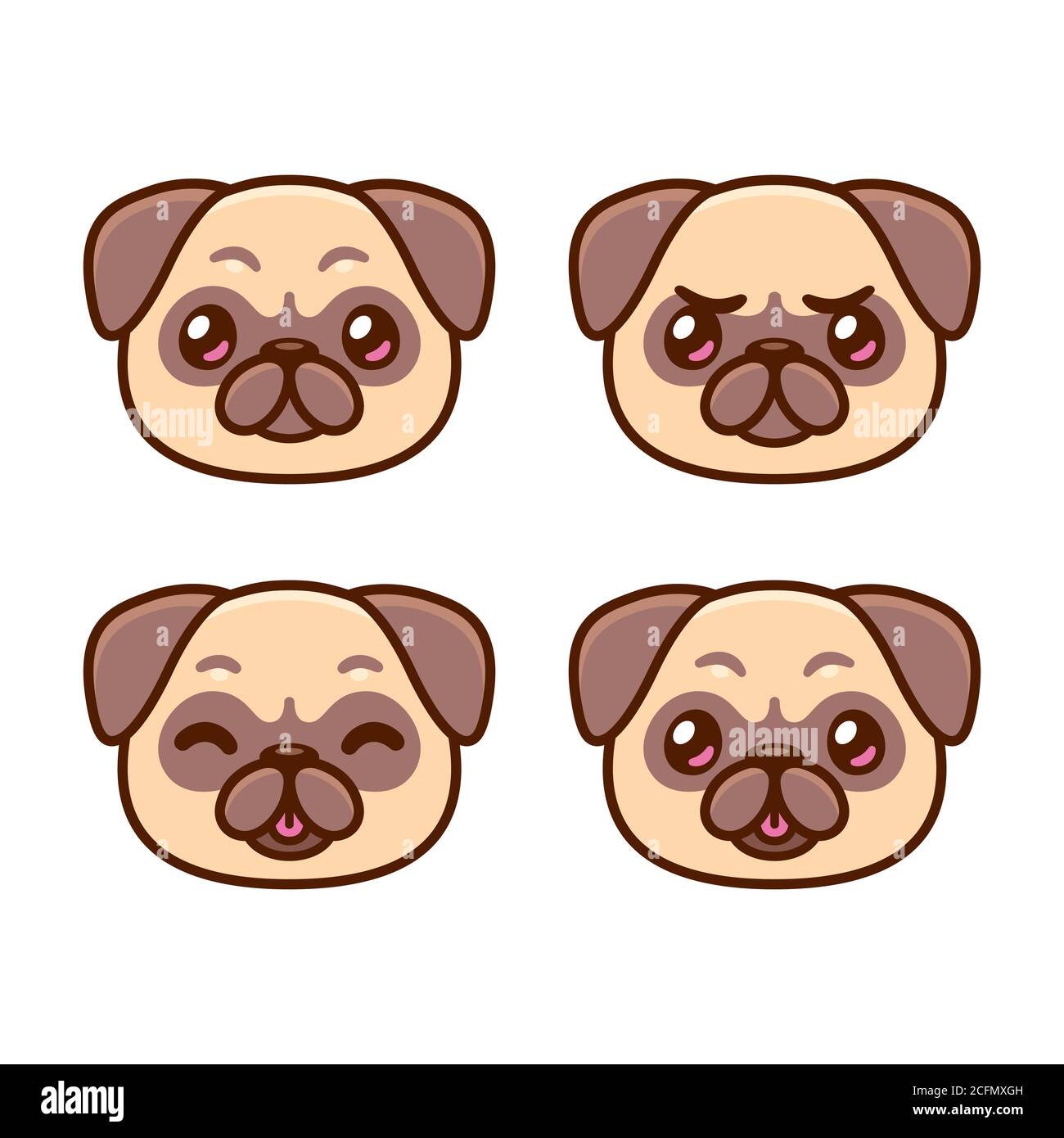 Cute cartoon pug face emoji set. Kawaii dog portrait with different  emotions. Vector clip art illustration Stock Vector Image & Art - Alamy