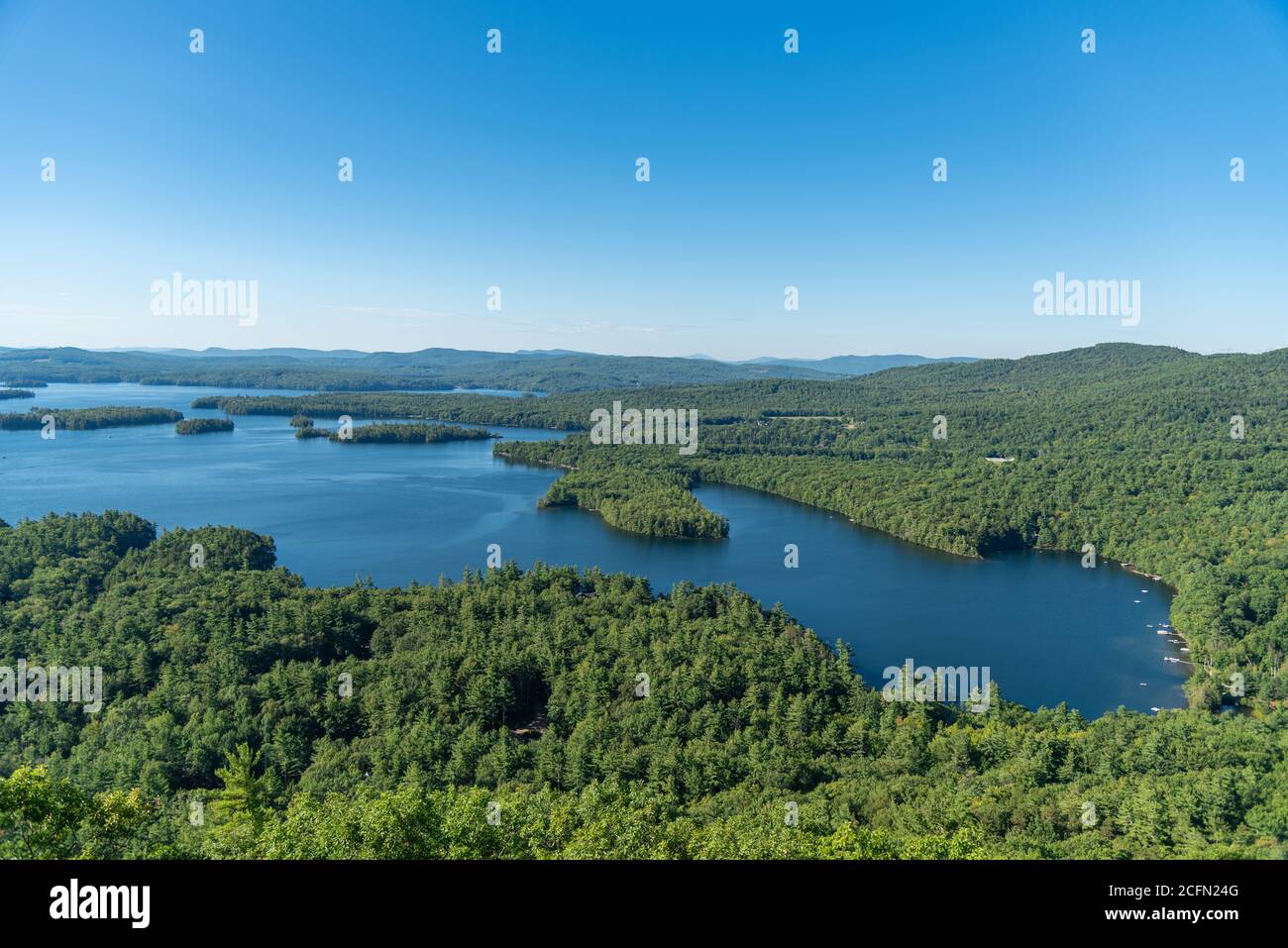 Amazing view of Squam lake from West Rattlesnake Mountain NH Stock Photo