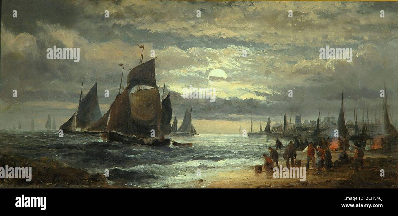 thornley, hubert (william) - Fishing Boats by Moonlight with Fisher Folk at  Work on the Shore Line - 32774773376 e1aa233304 o Stock Photo - Alamy