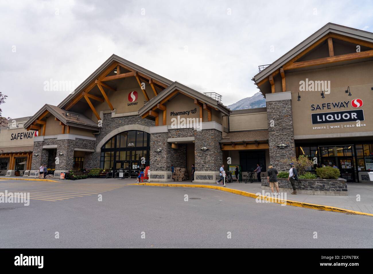 Safeway Canmore Grocery Stores. Street view of Town Canmore in summer