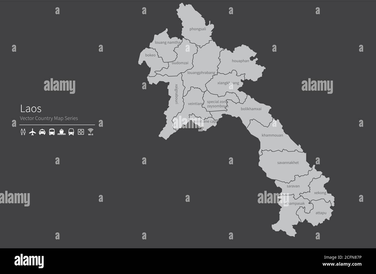 Laos map. National map of the world. Gray colored countries map series. Stock Vector