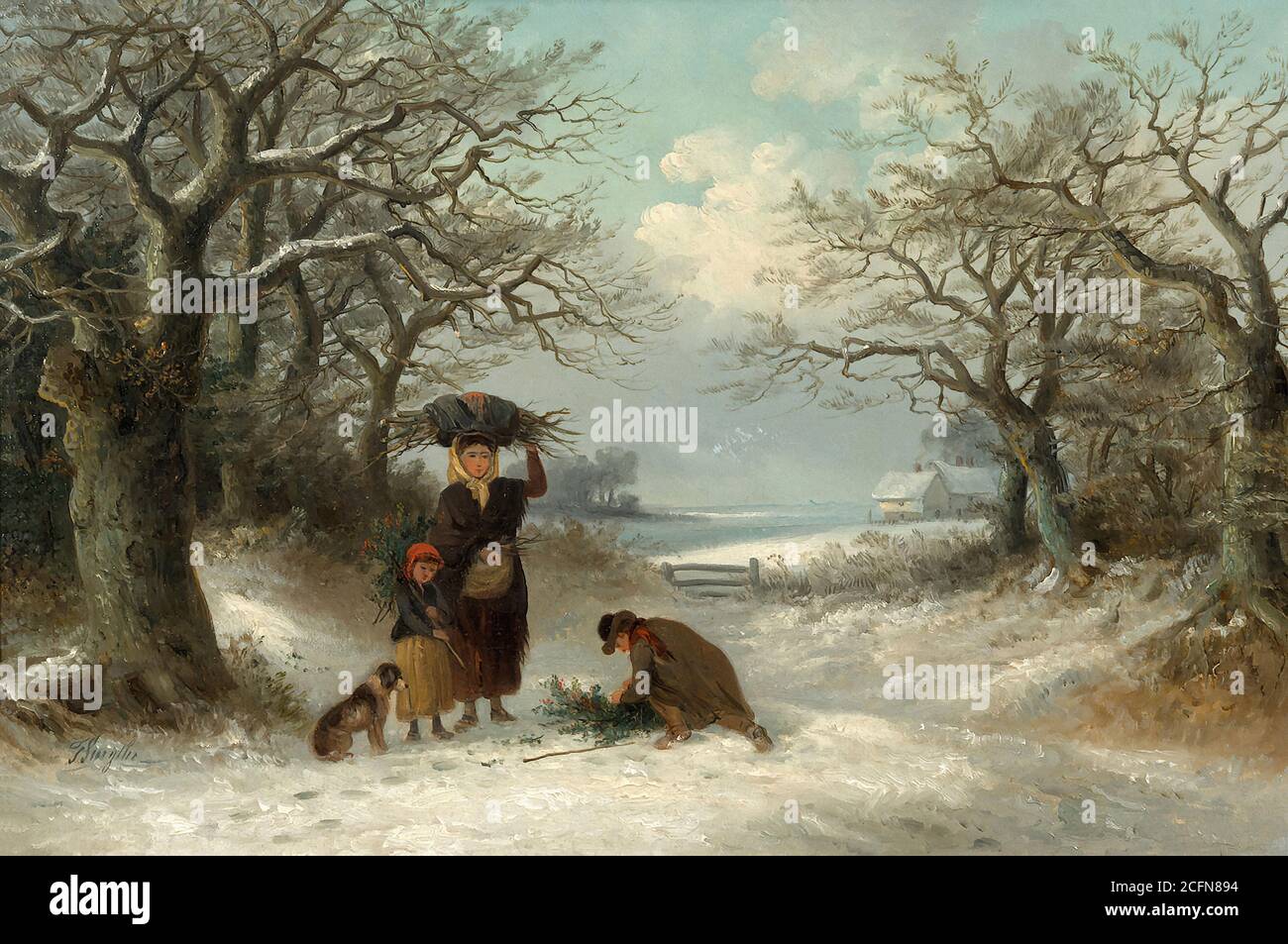 Smythe Thomas - Family Gathering the Christmas Holly - British School - 19th  Century Stock Photo