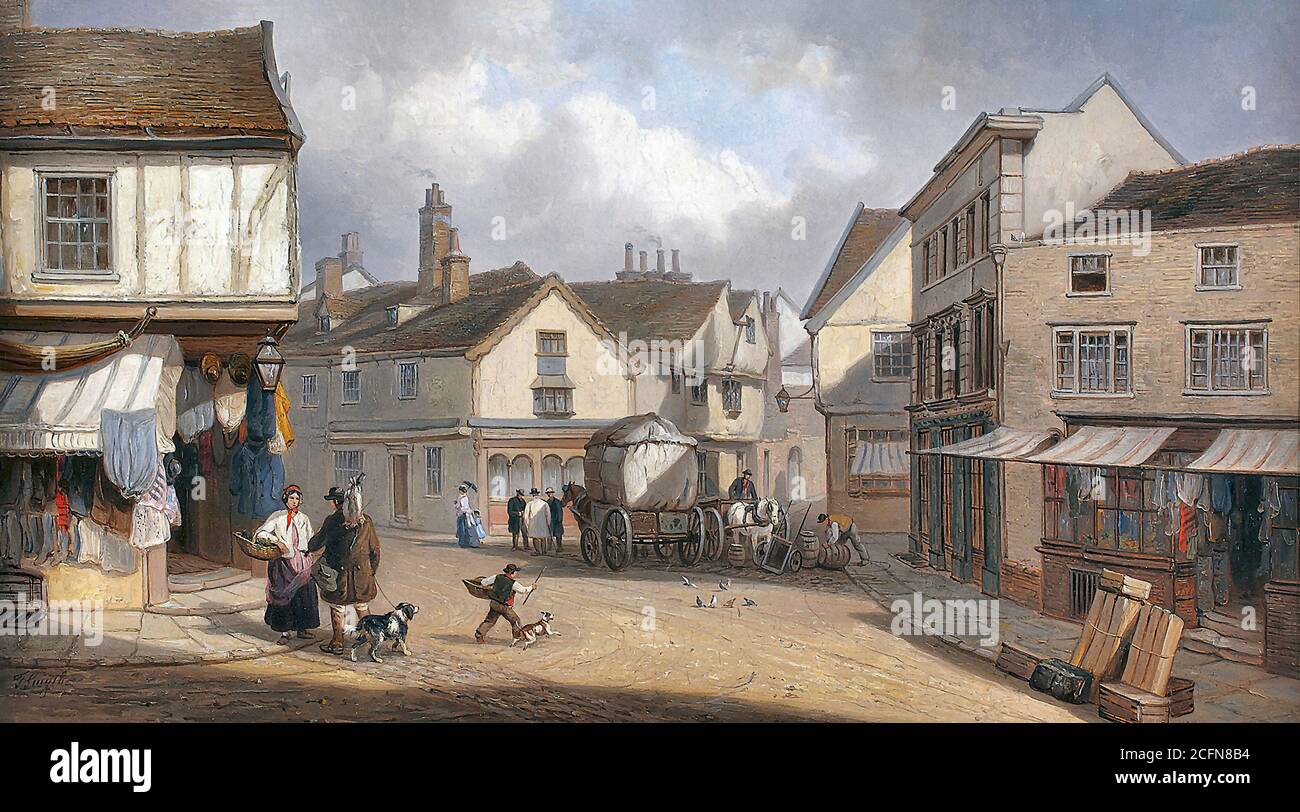 Smythe Thomas - a Busy Street Scene Ipswich - British School - 19th  Century Stock Photo