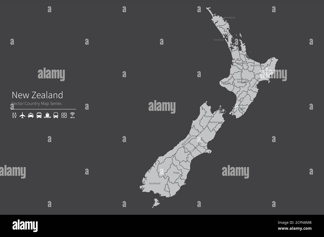 New zealand map. National map of the world. Gray colored countries map series. Stock Vector