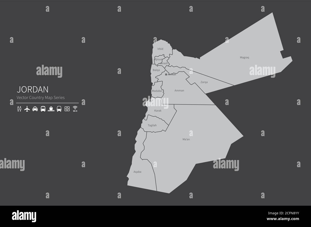 Jordan map. National map of the world. Gray colored countries map ...