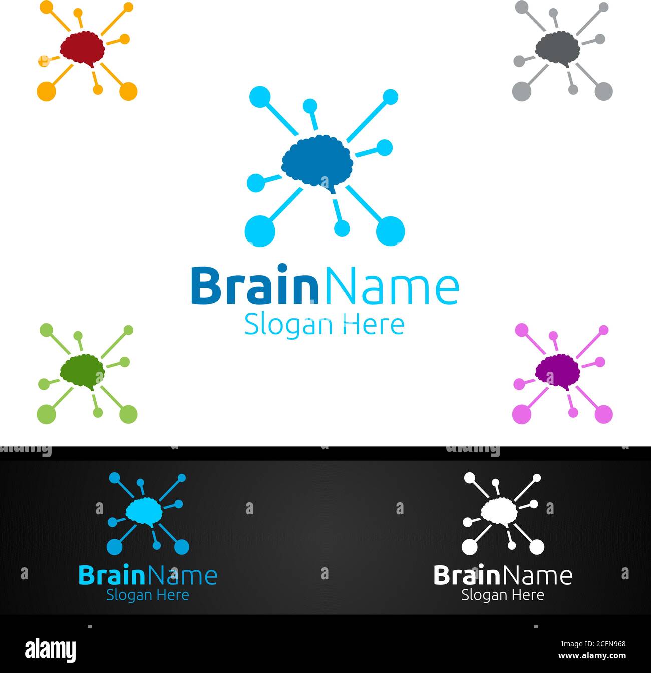Brain Technology Logo with Think Idea Concept Vector Design Stock ...