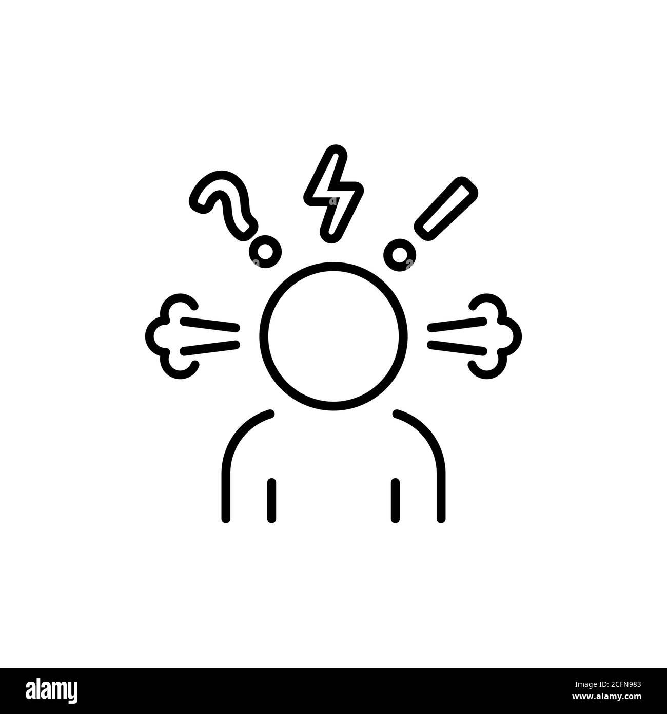 Angry person line icon. Steam is coming out from ears. Frustration, burnout, furious. Annoyed man. Stress symptom. Vector on isolated white background Stock Vector