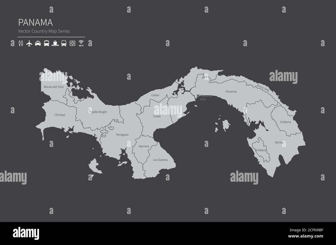 Panama map. National map of the world. Gray colored countries map
