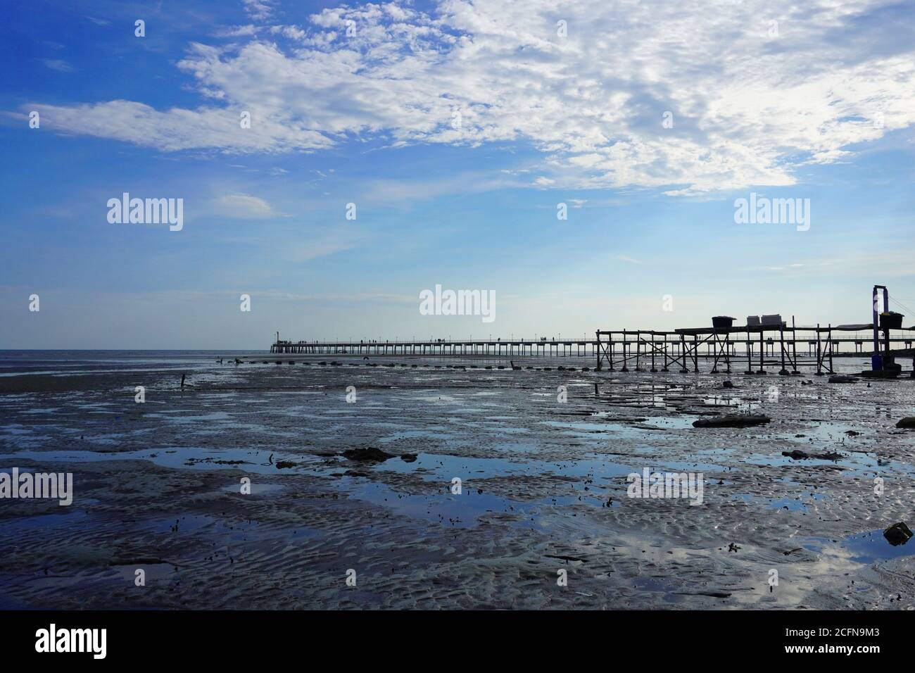 Beautiful sunset view of Tanjung Sepat. Tanjung Sepat is a small and vibrant fishing village in Selangor. Stock Photo