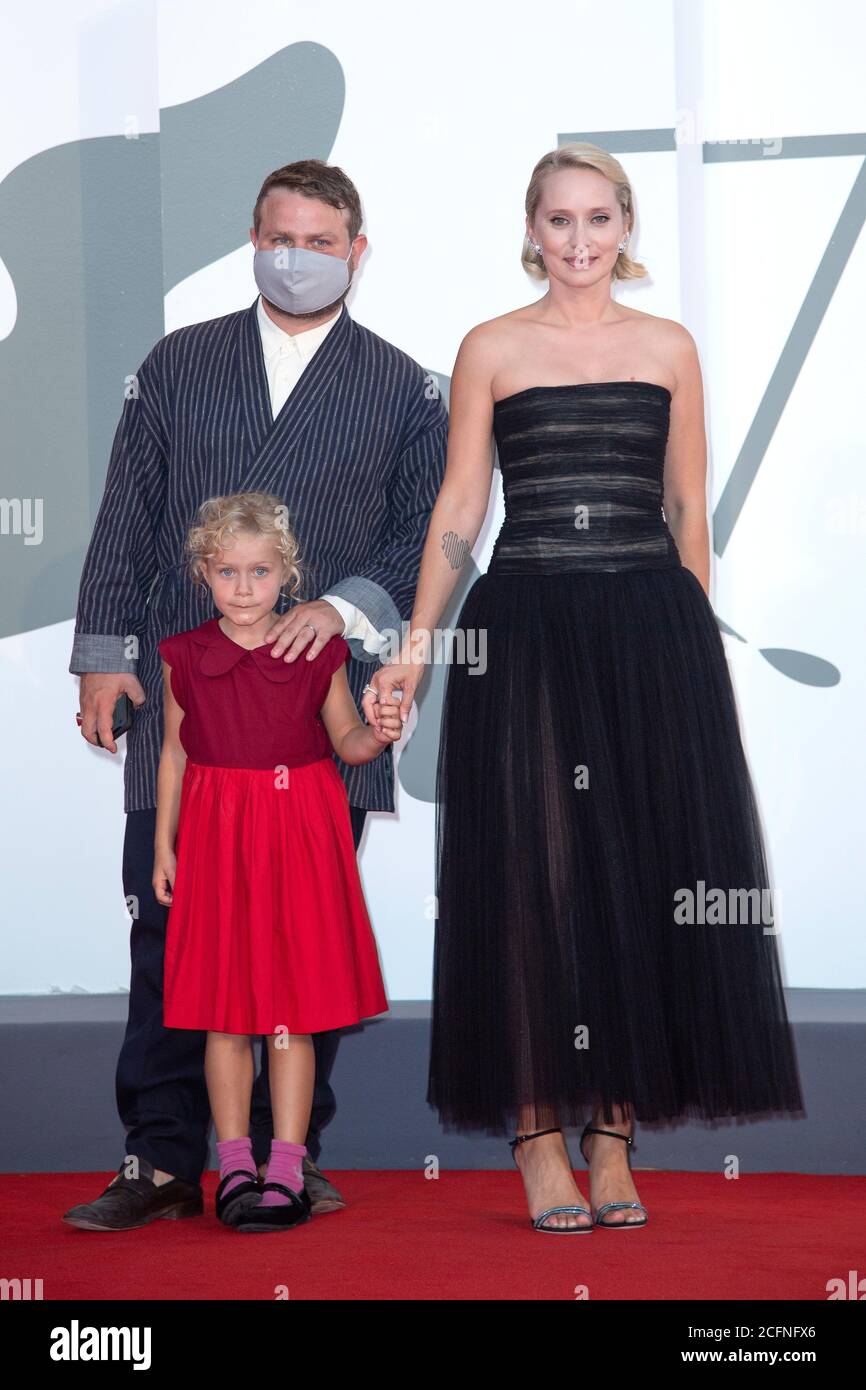 Venice, Italy. 06th Sep, 2020. Mona Fastvold, Adelaide James Fastvold Corbet, Brady Corbet, The World To Come Premiere, 77th Venice Film Festival in Venice, Italy on September 06, 2020. Photo by Ron Crusow/imageSPACE Credit: Imagespace/Alamy Live News Stock Photo