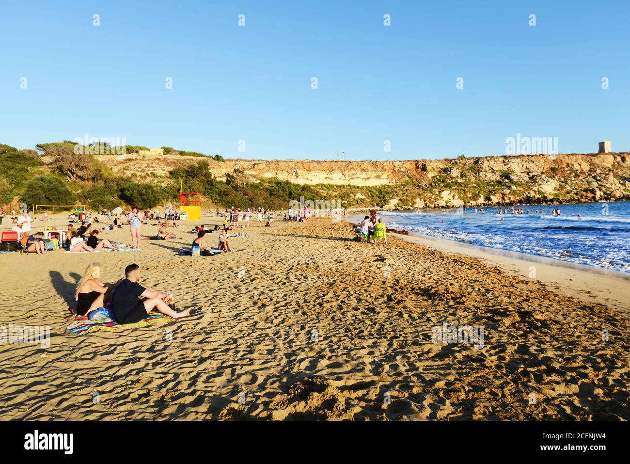 Golden Bay beach in Mellieha, Malta Stock Photo Alamy