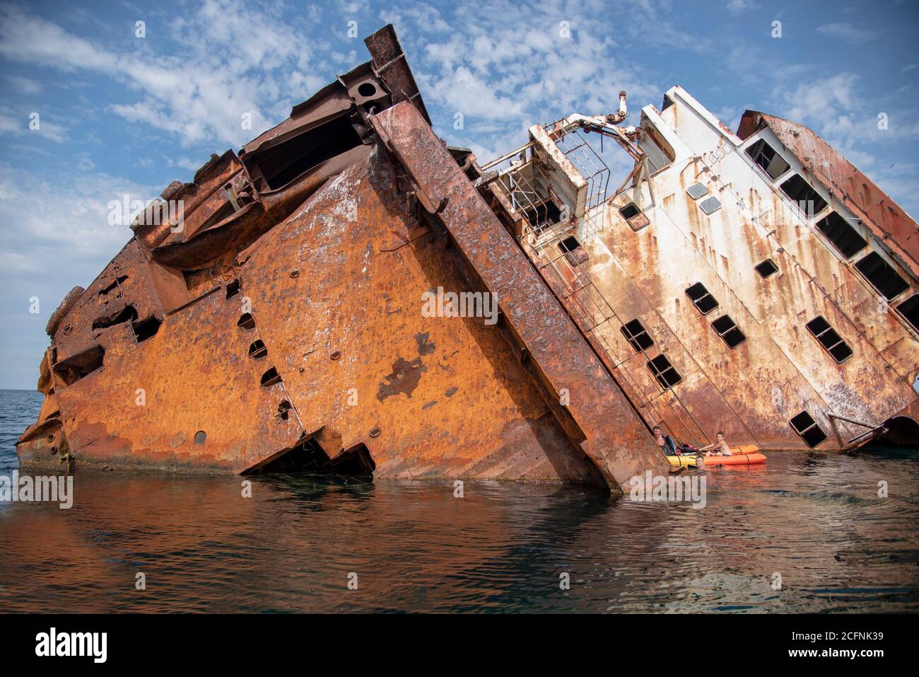 Remains of the sunken ship Ibrahim Yakim off the coast of Cape Tarhankut. Stock Photo