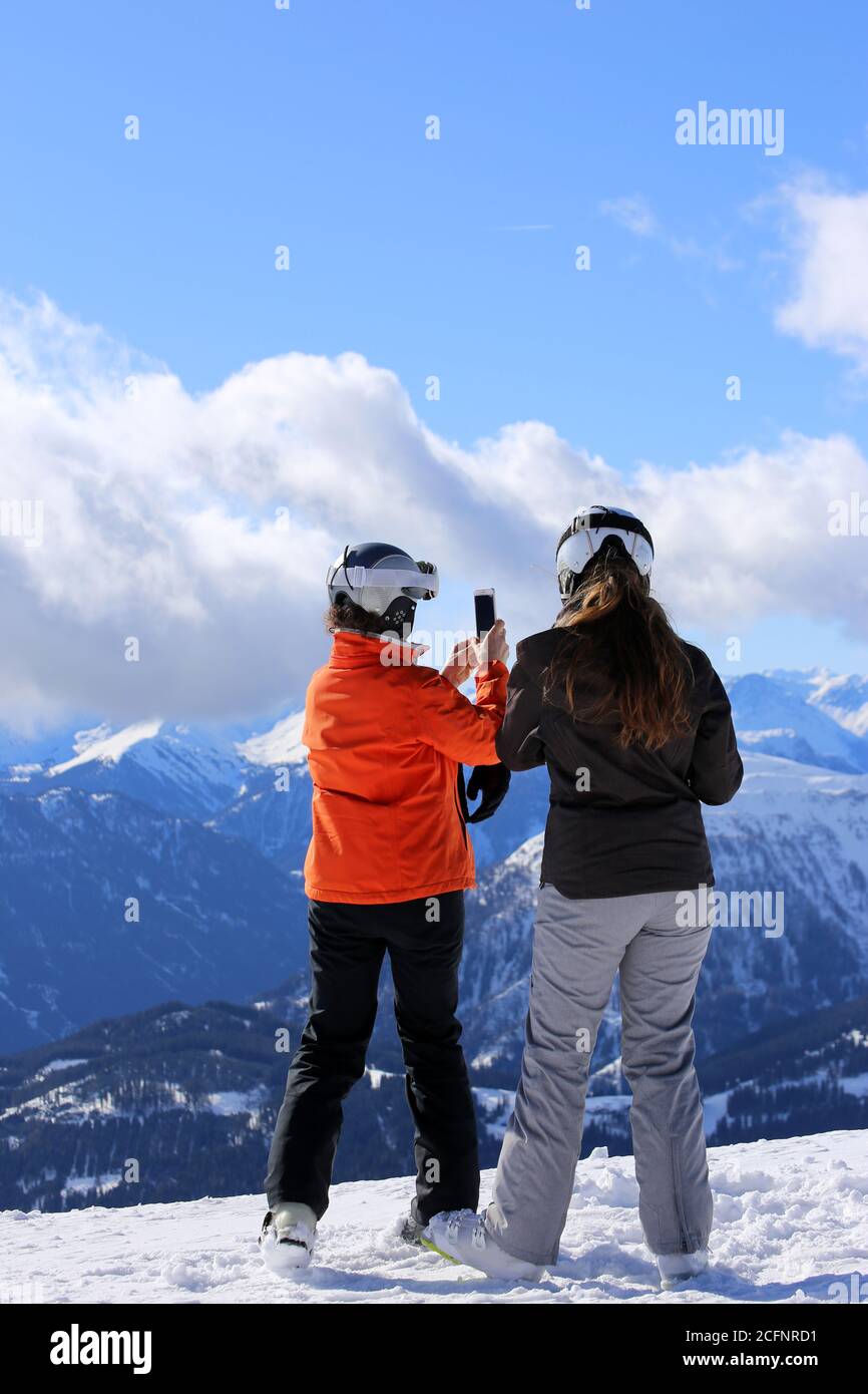 Two skiers enjoy the view Stock Photo