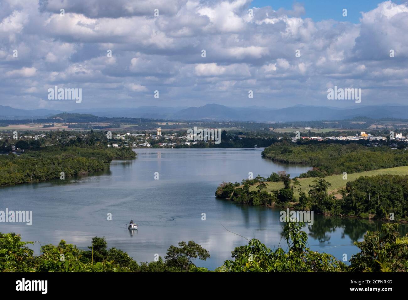 North Queensland Australia. Johnstone River and the town of Innisfail. Stock Photo