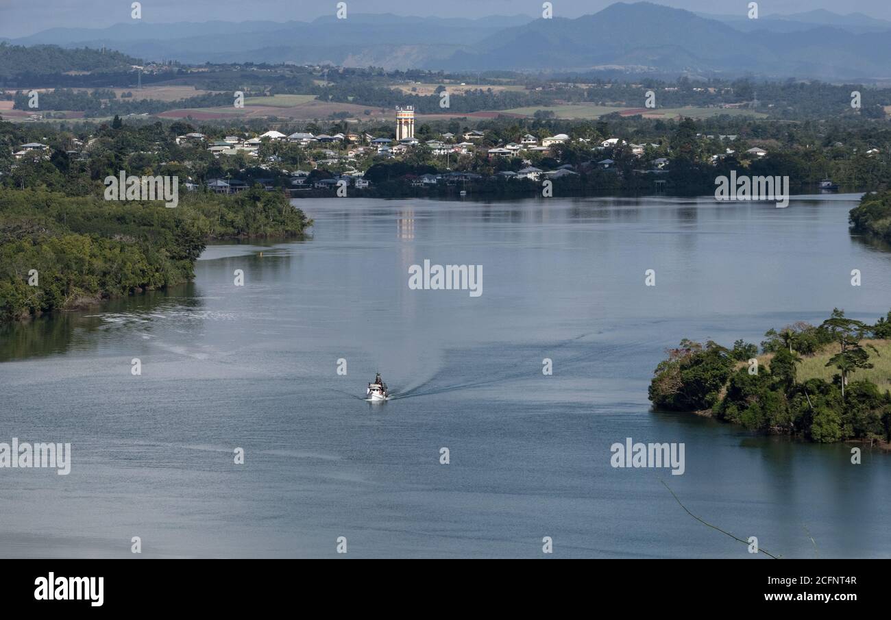 North Queensland Australia. Johnstone River and the town of Innisfail. Stock Photo