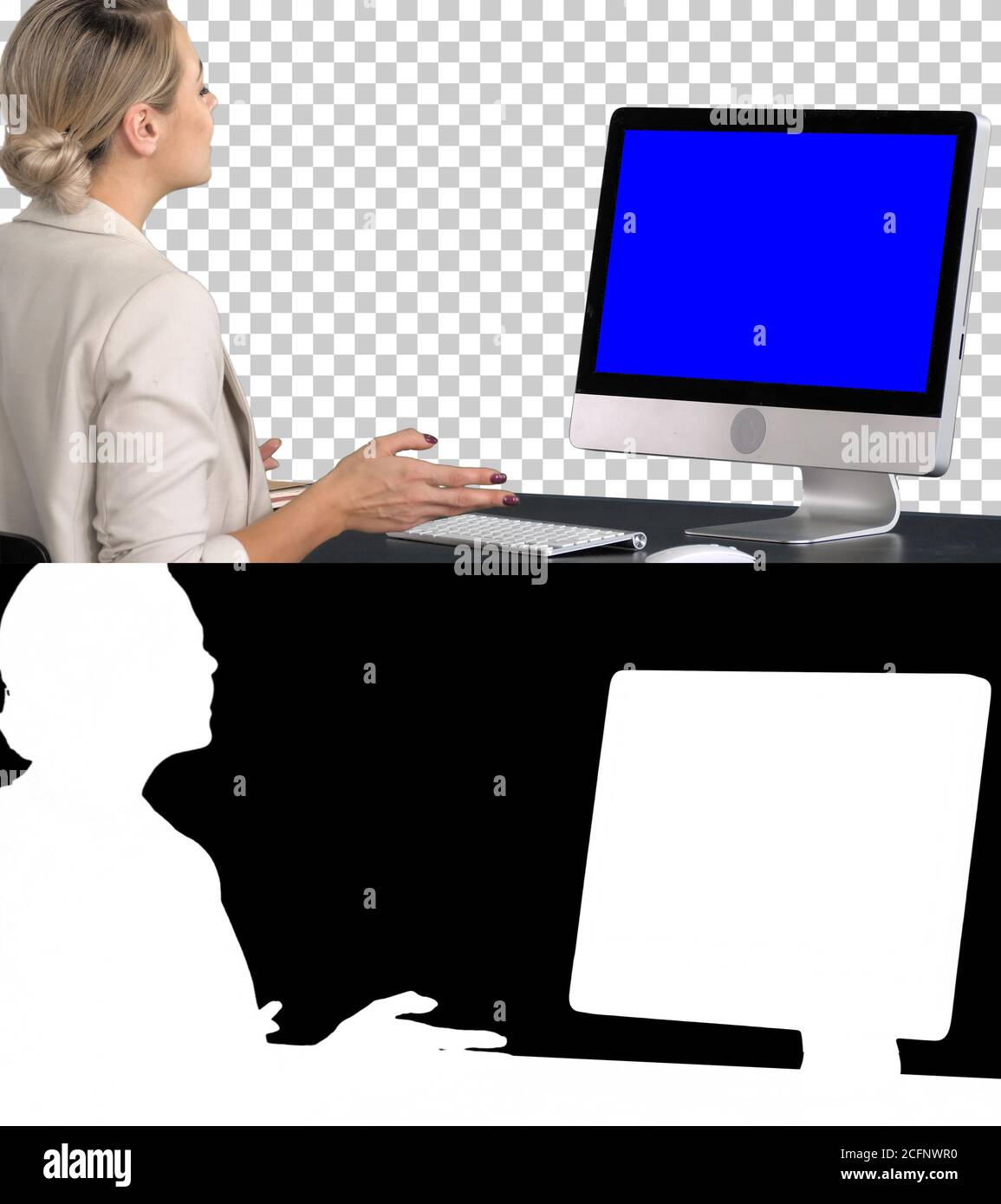 Video Chat With Someone By Young Woman Alpha Channel Blue Screen Mock Up Display Stock Photo Alamy