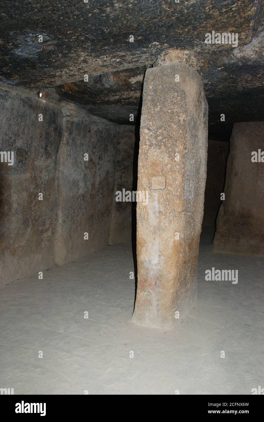 Interior columns of the Dolmen de Menga, The Dolmens, Antequera, Malaga Province, Andalucia, Spain. Stock Photo