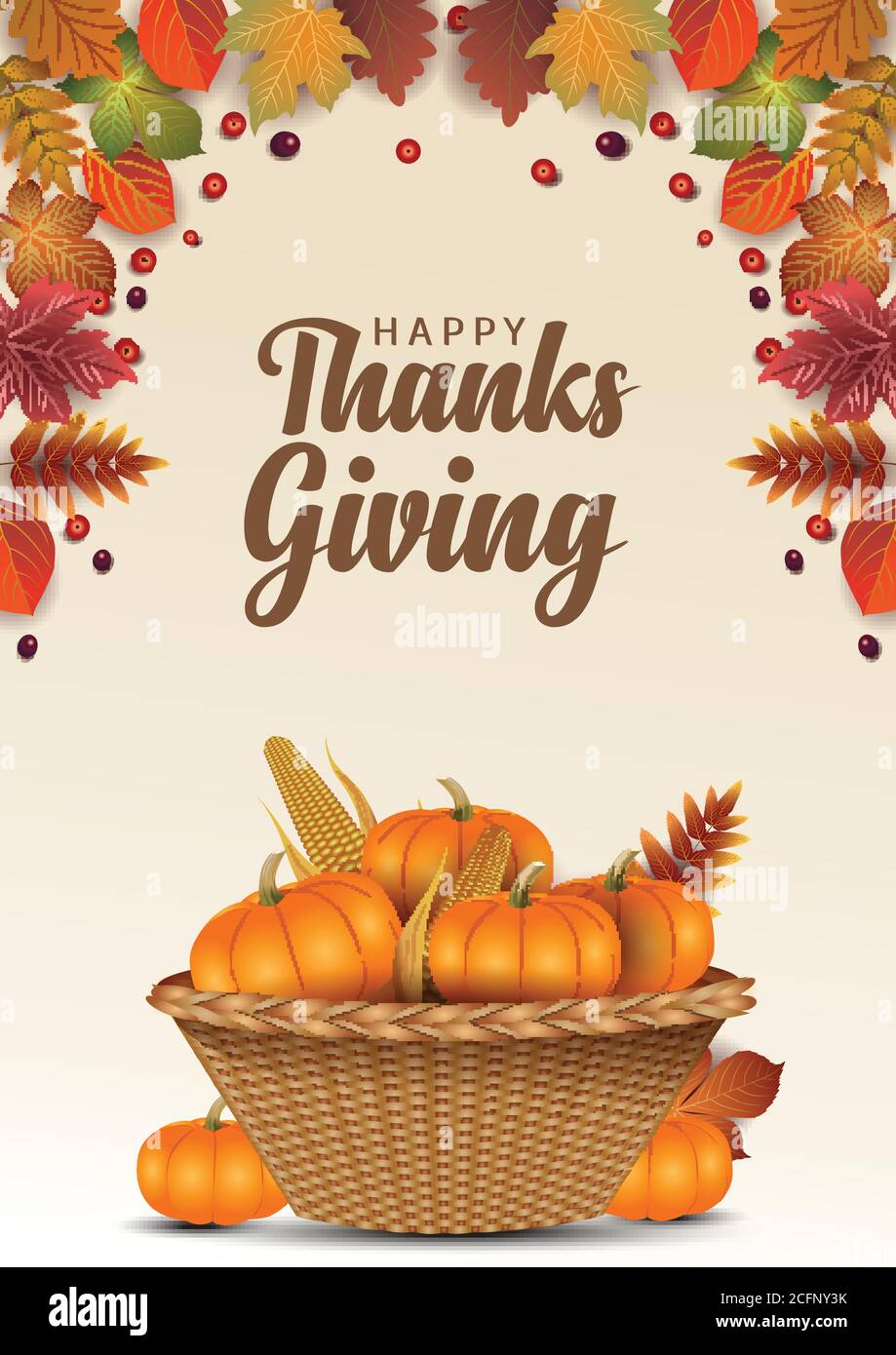 Happy thanksgiving greeting design with pumpkin and autumn leaves ...