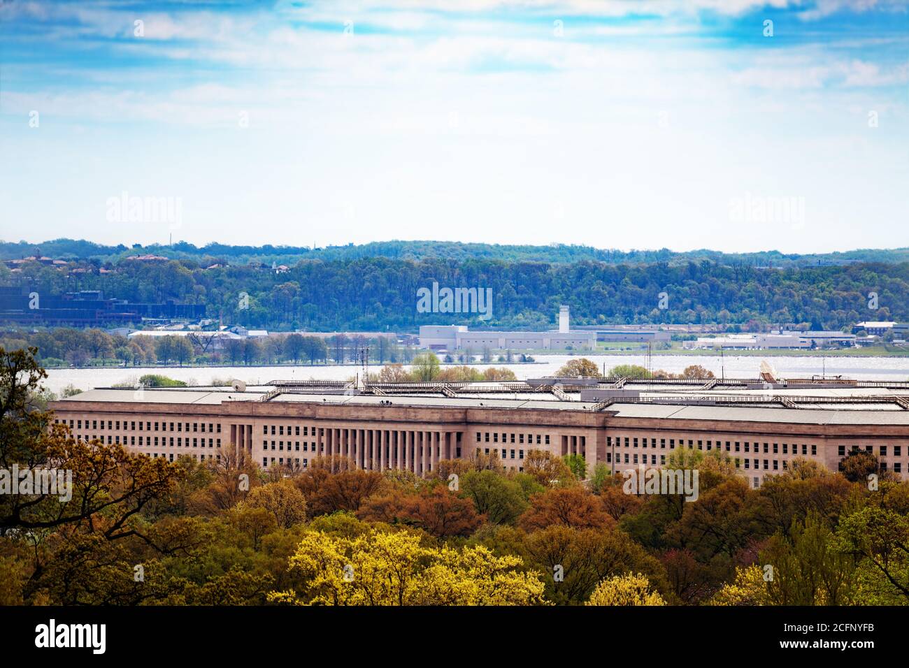 US Pentagon and Potomac river in Arlington, Virginia Stock Photo