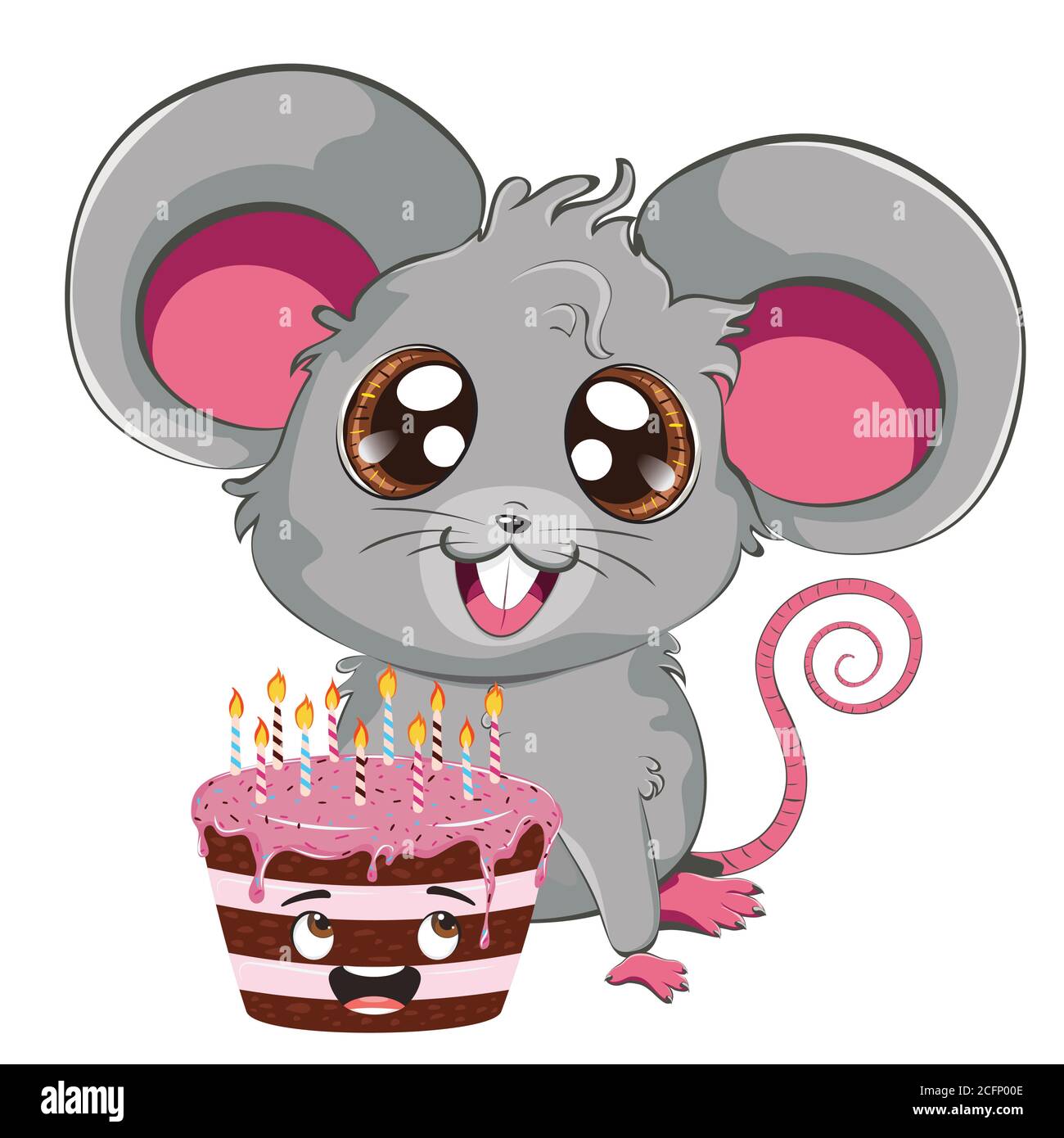 Cartoon kawaii anime grey mouse or rat with chocolate cake design Stock  Vector Image & Art - Alamy