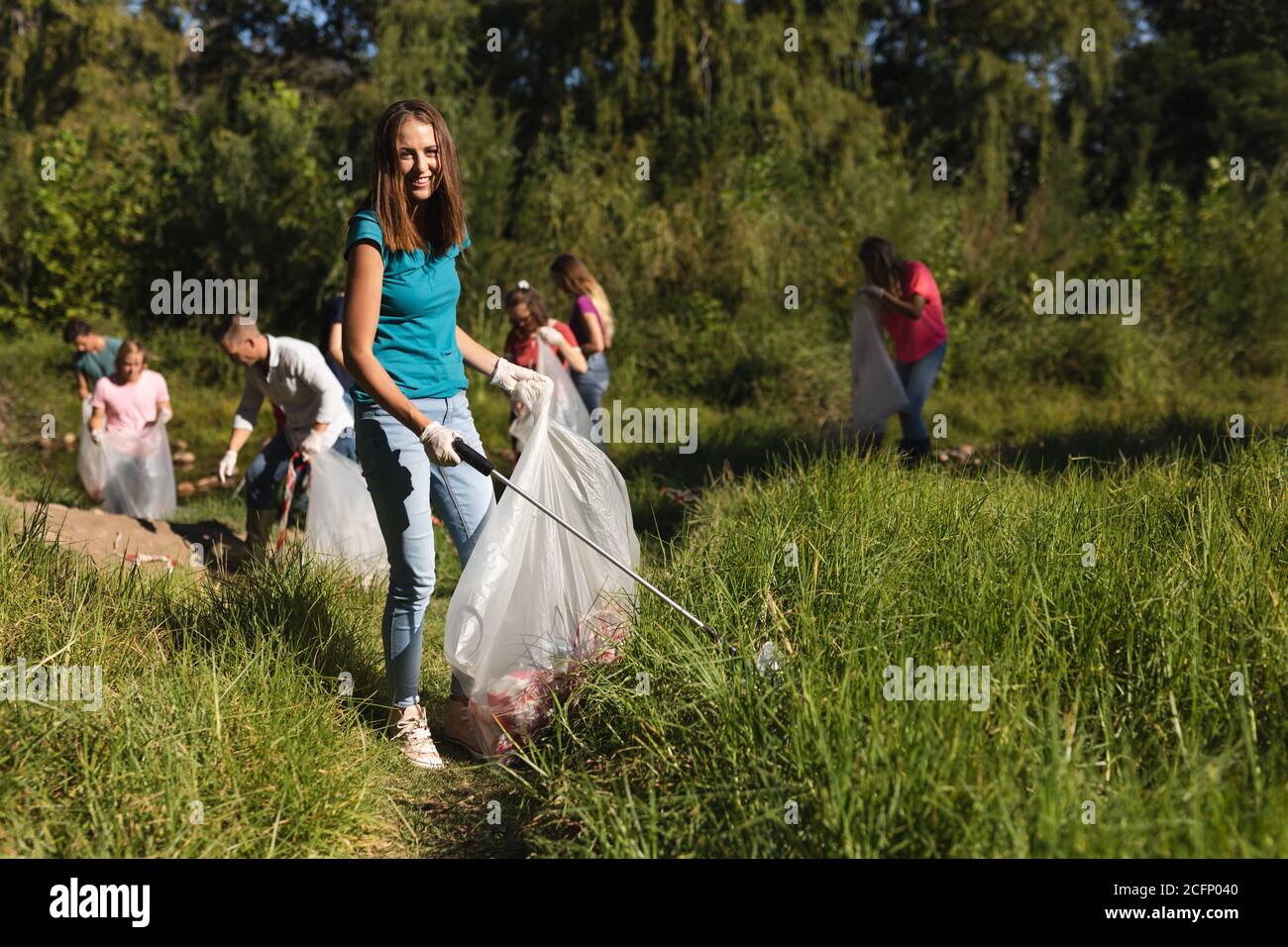 Picking up rubbish in the background Stock Photo