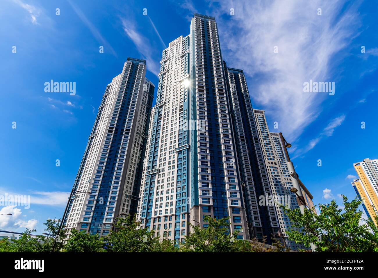Luxury apartment and office tower called The Sharp. Near the Kintex area of Goyang, South Korea. Stock Photo