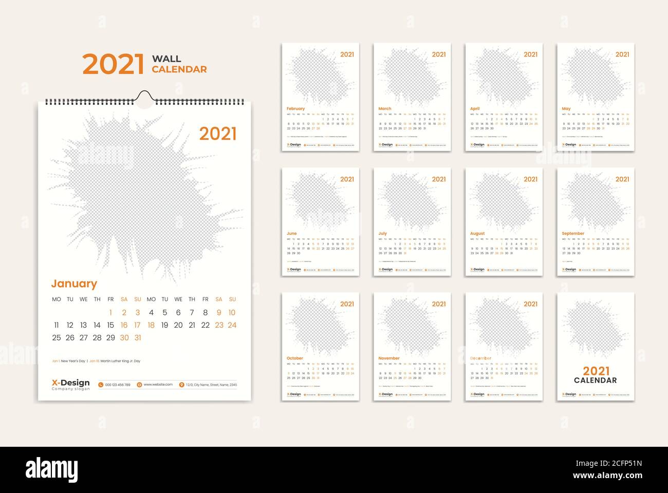 Wall Calendar 2021 Template, Calendar 2021 Stock Vector Image & Art Alamy