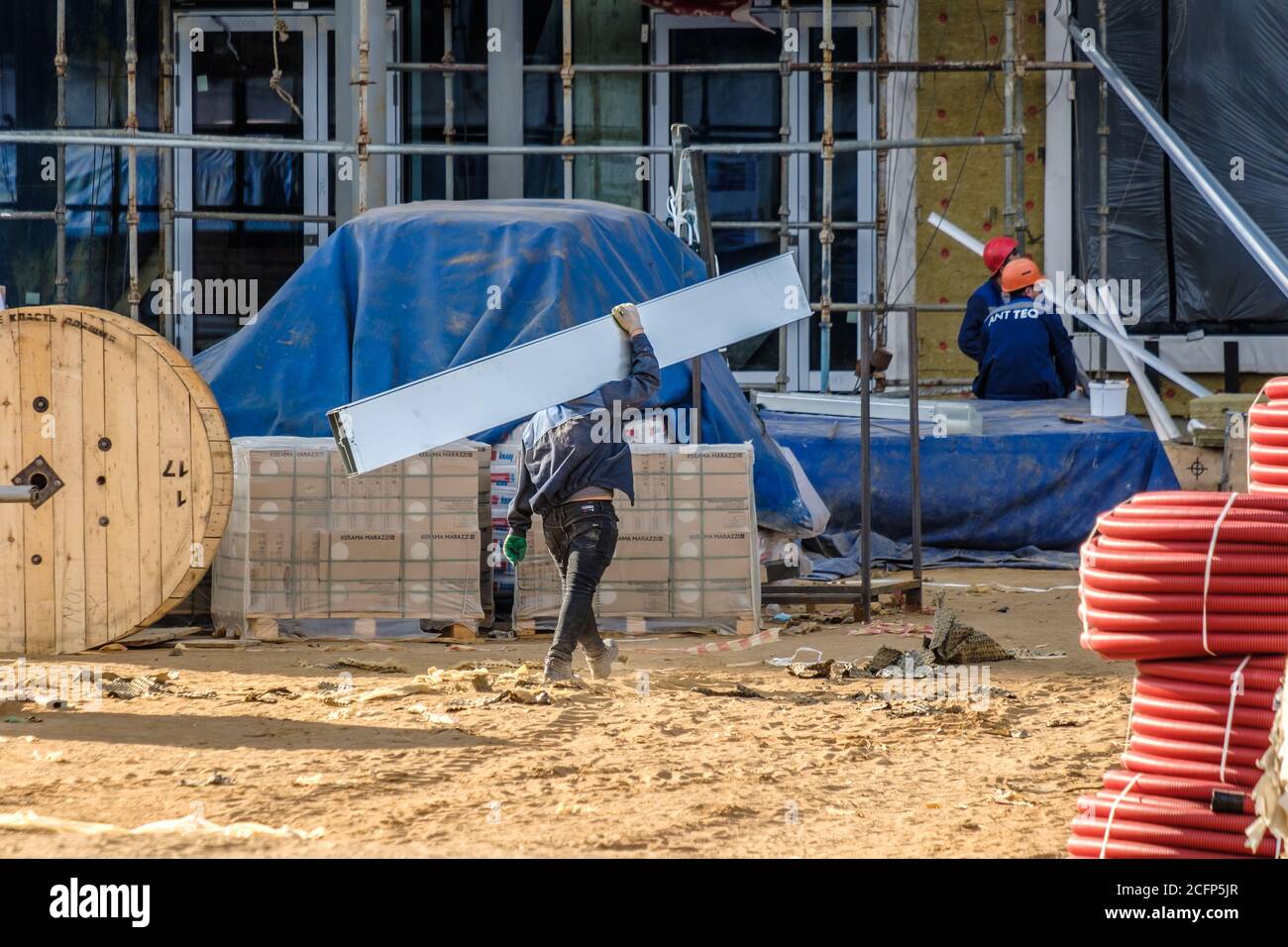 Moscow. Russia. 06 September 2020 Construction workers in uniforms and