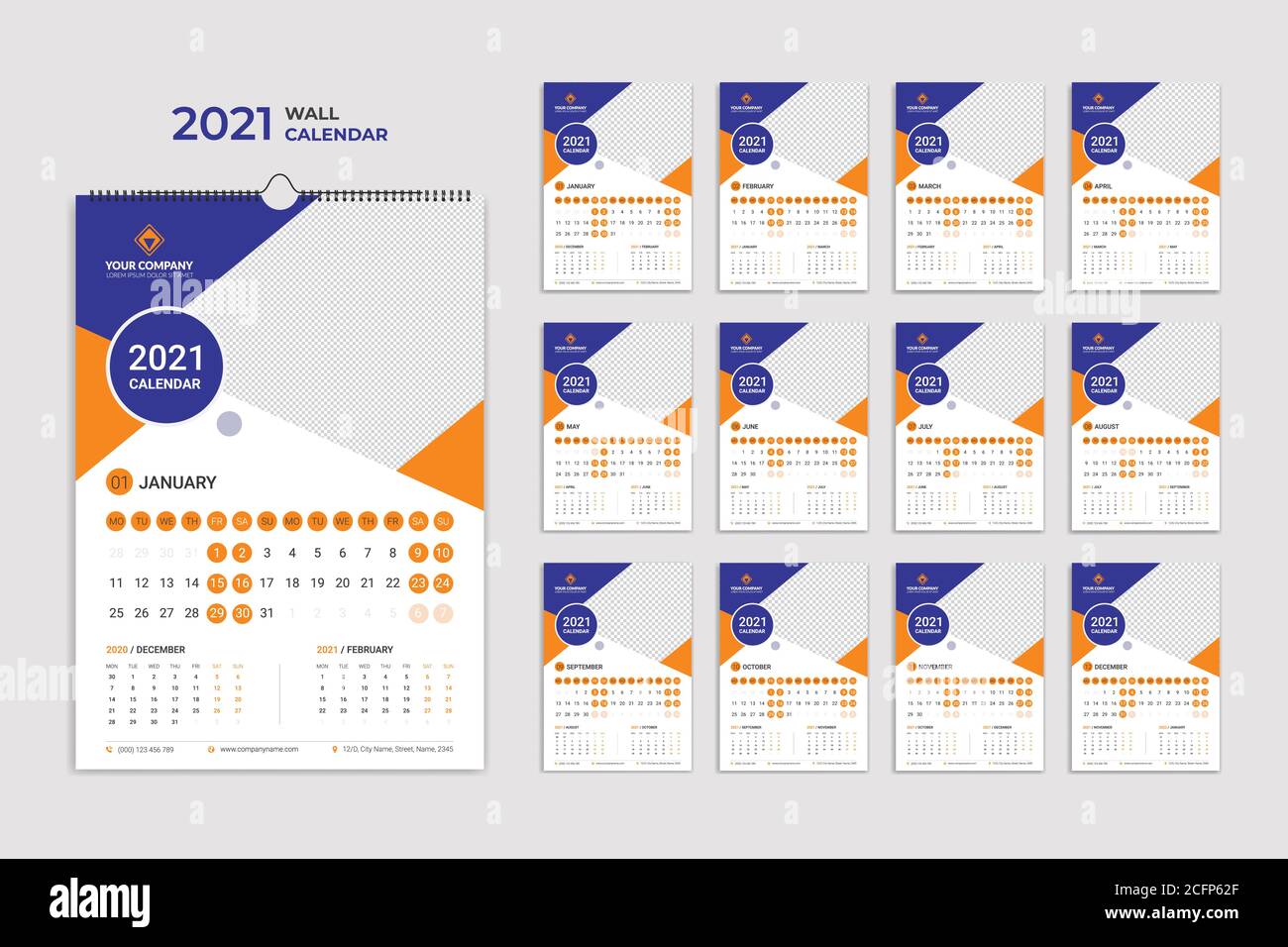 Wall Calendar 2021 Template, Calendar 2021 Stock Vector Image & Art Alamy