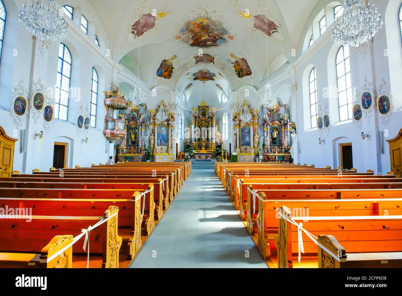 Beautiful interior of St. Martin Catholic church in Hochdorf village, canton of Lucerne, Switzerland. Stock Photo