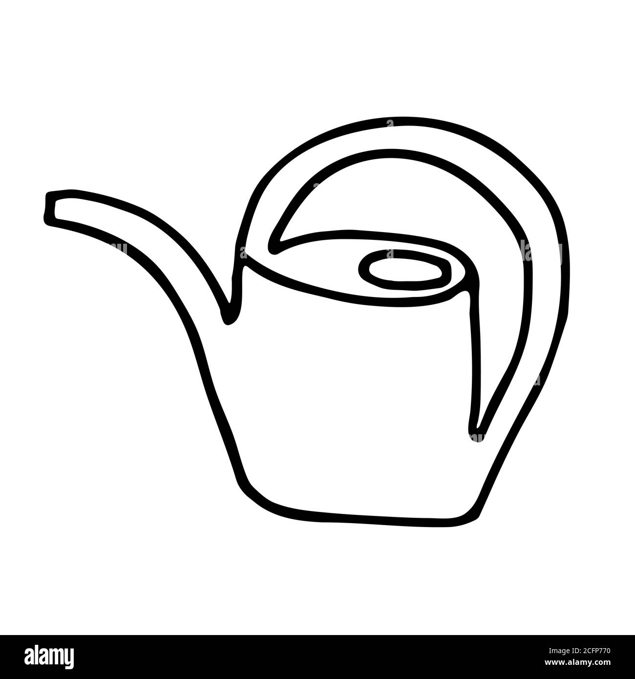Hand drawn doodle children's watering can with a long nose and a curved