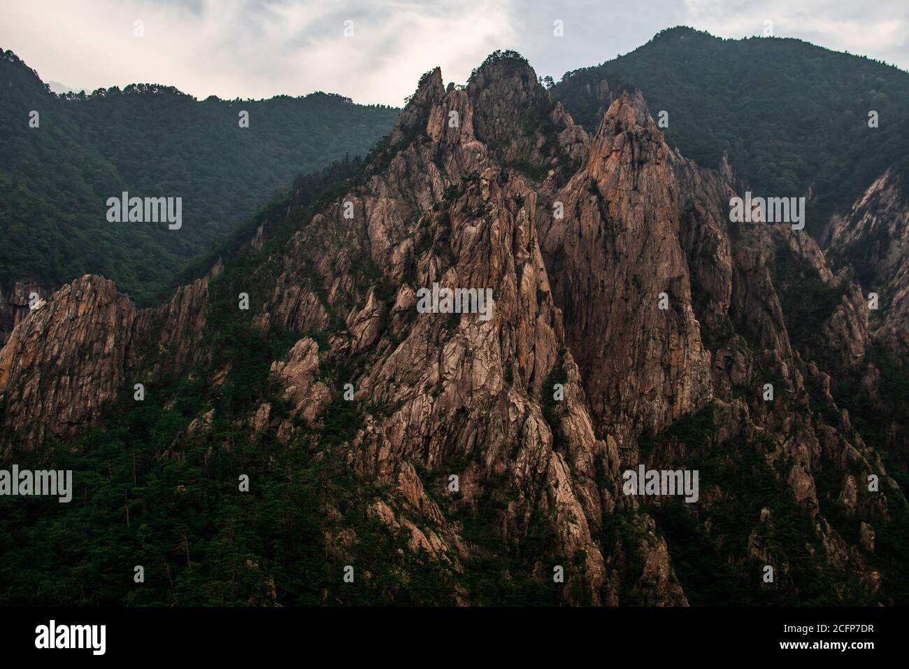 Mountain range of Seoraksan National Park in Sokcho, South Korea. Viewed from Towangsan Falls Observatory. Stock Photo