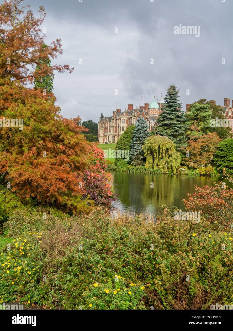 Autumn colours in the grounds of Sandringham House, with the House in the background, Norfolk, UK Stock Photo