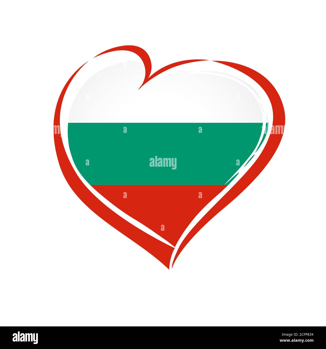 Love Bulgaria emblem colored. Bulgarian Independence day with flag in red heart in national colors. Vector illustration. Isolated abstract template Stock Vector