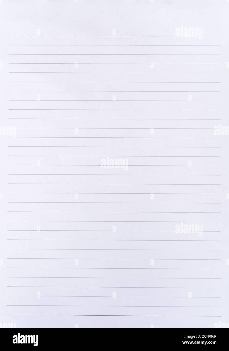 Notebook paper texture lined page template. Blank paper sheet with lines. Stock Photo