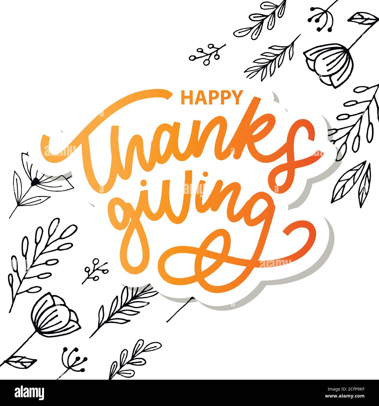 Happy thanksgiving brush hand lettering, isolated on white background ...