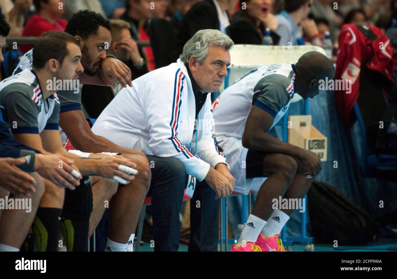 Head coach of France Claude Onesta seen on the sideline in the men’s handball match between France and Iceland at the Golden League tournament in Oslo, November 07th, 2015. Stock Photo