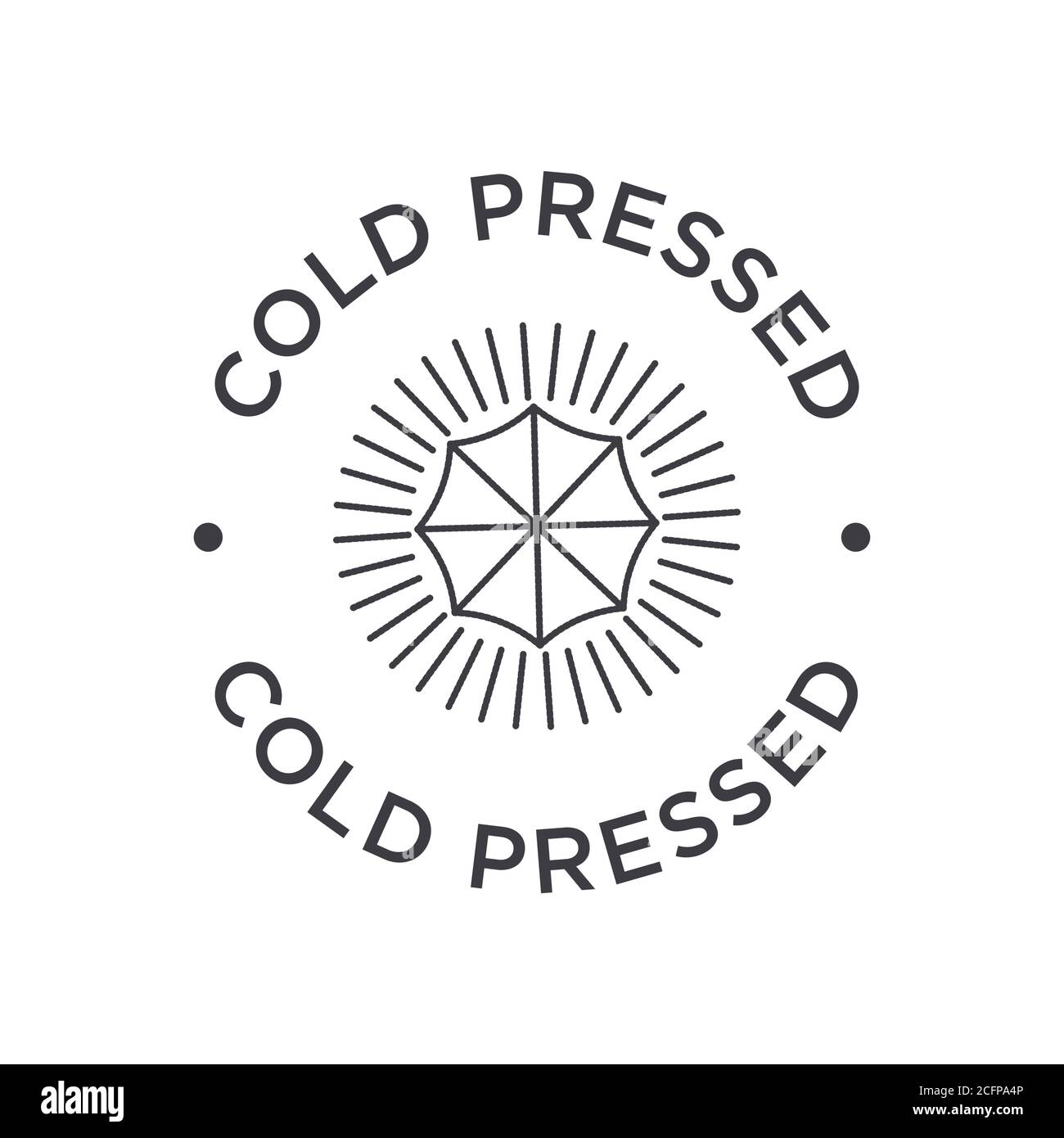 Cold pressed icon for labels of juices, oils and other products. Round