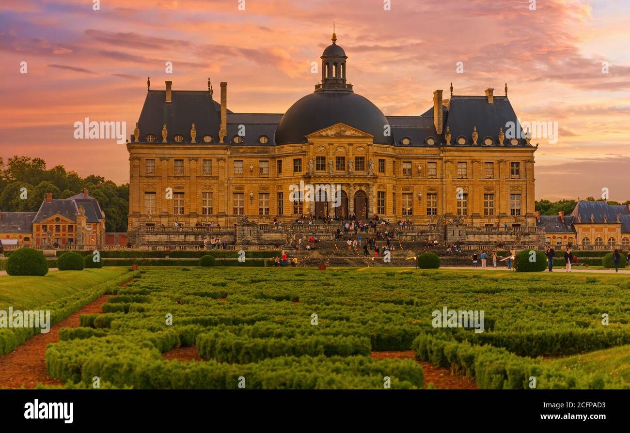 Amazing French Chateau at Sunset Stock Photo