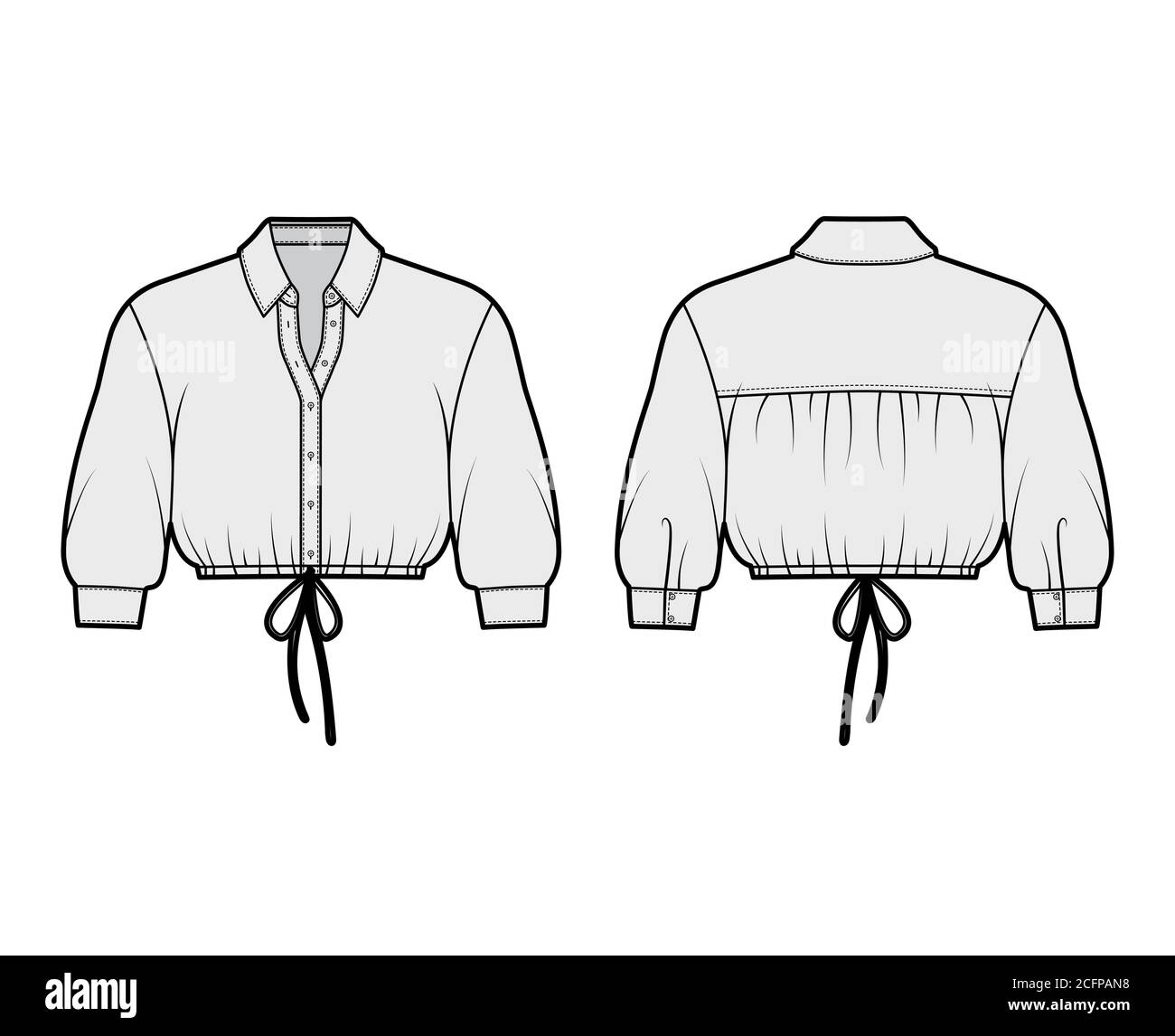 Cropped shirt technical fashion illustration with basic collar