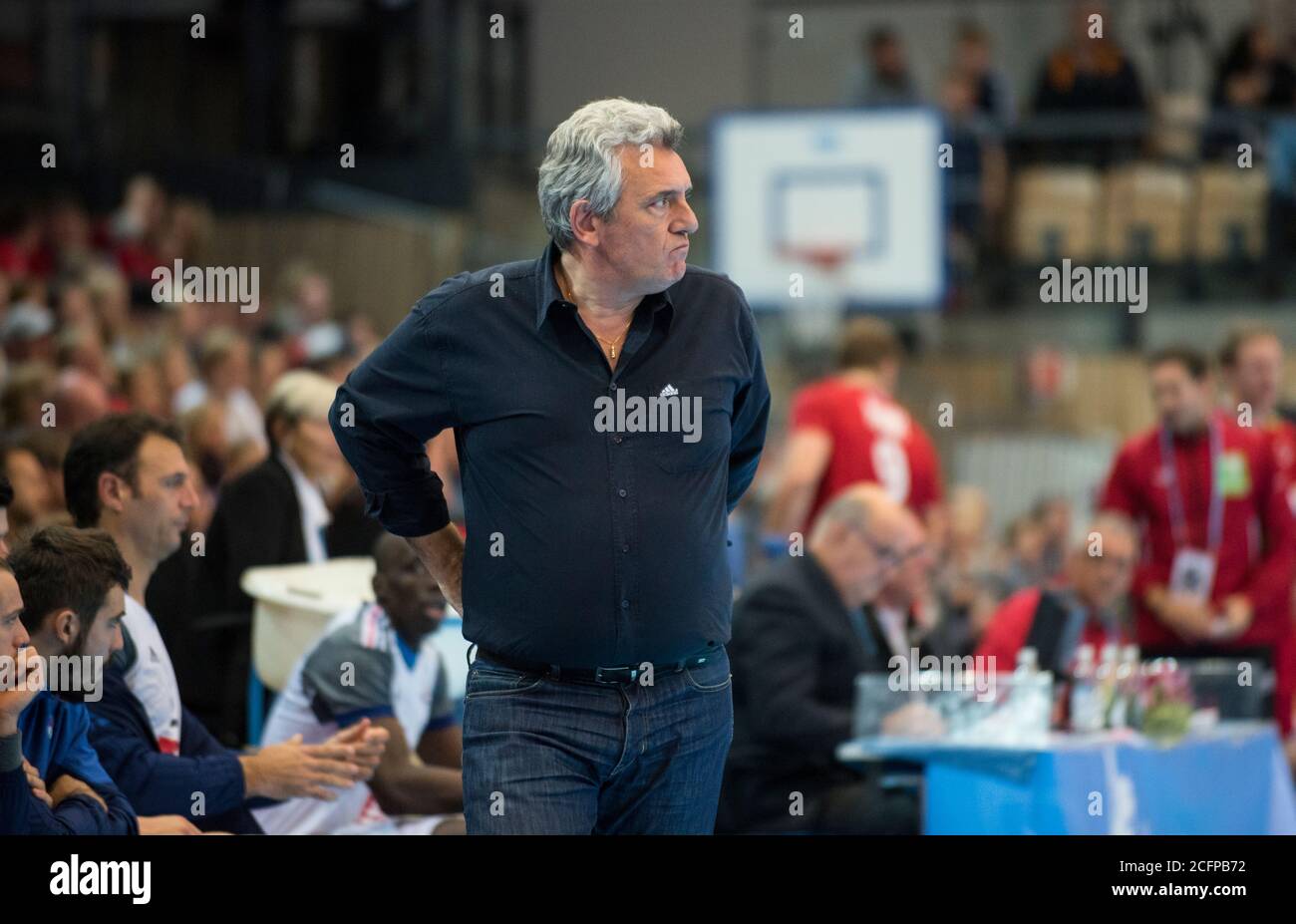 Head coach of France, Claude Onesta, seen on the sideline in the men’s handball match between Norway and France at the Golden League tournament in Oslo (Gonzales Photo/Jan-Erik Eriksen). Oslo, November 08th, 2015. Stock Photo