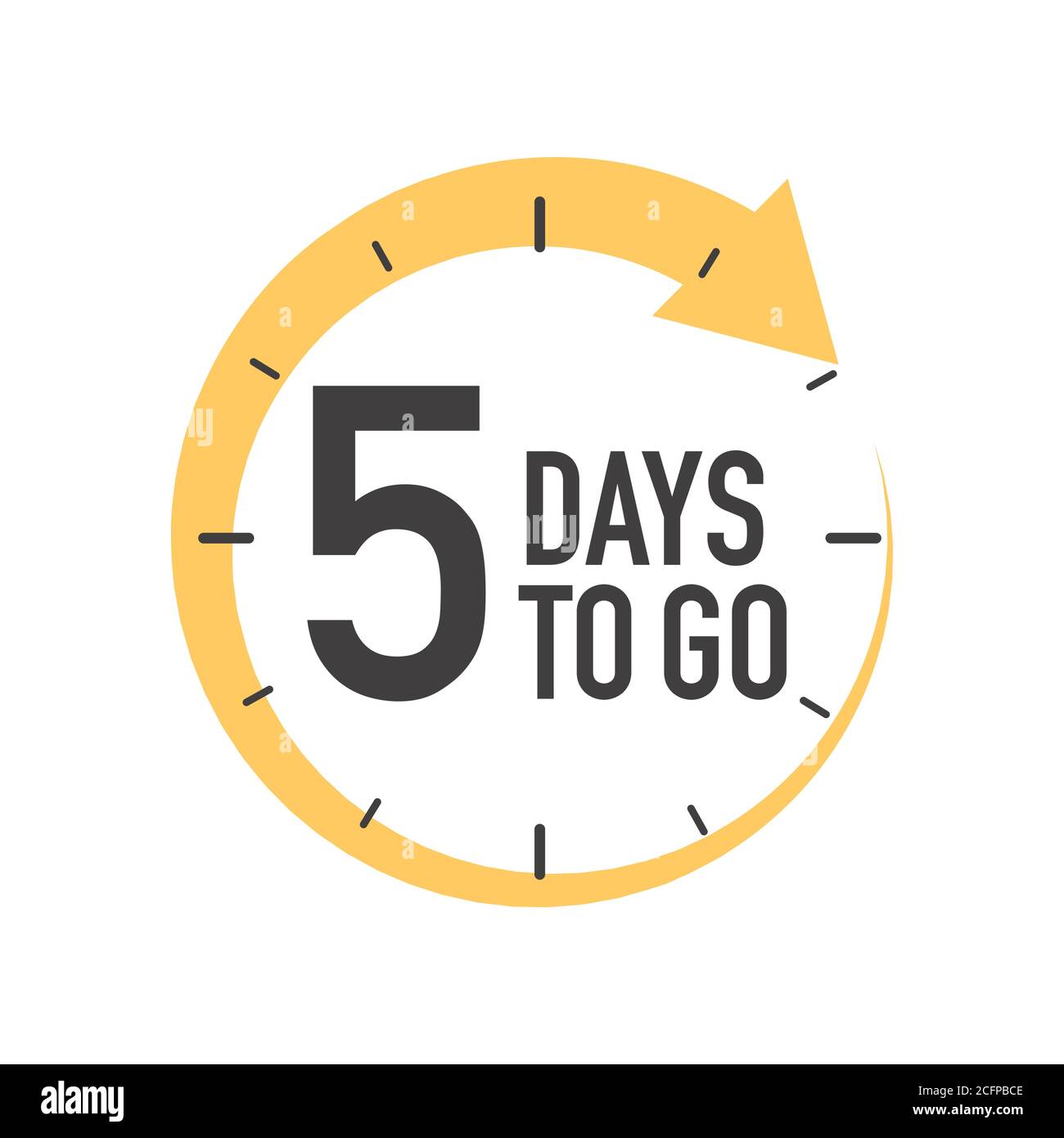 Five days to go icon. Round symbol with yellow arrow. Stock Vector
