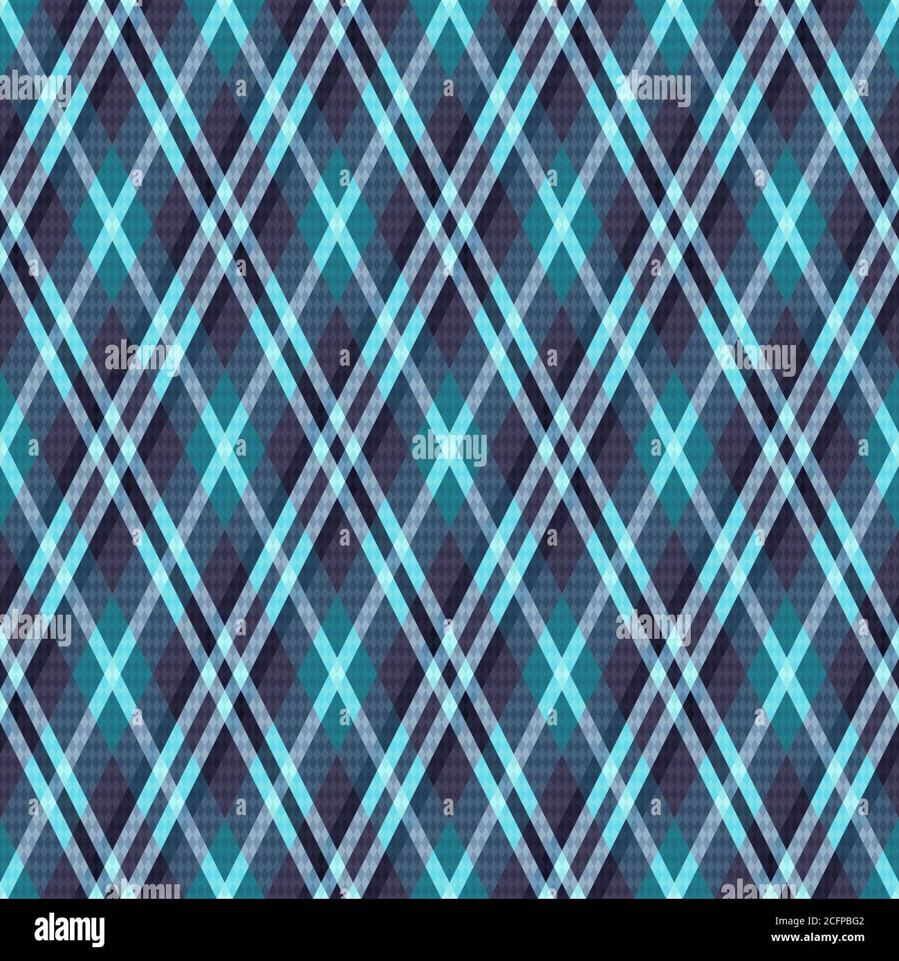 Detailed Rhomb seamless illustration pattern as a tartan plaid mainly in blue and blue gray hues, texture for flannel shirt, plaid, tablecloths, cloth Stock Vector