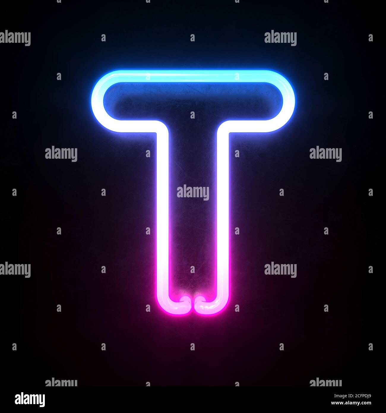 Neon 3d font, blue and pink neon light 3d rendering, letter T Stock ...