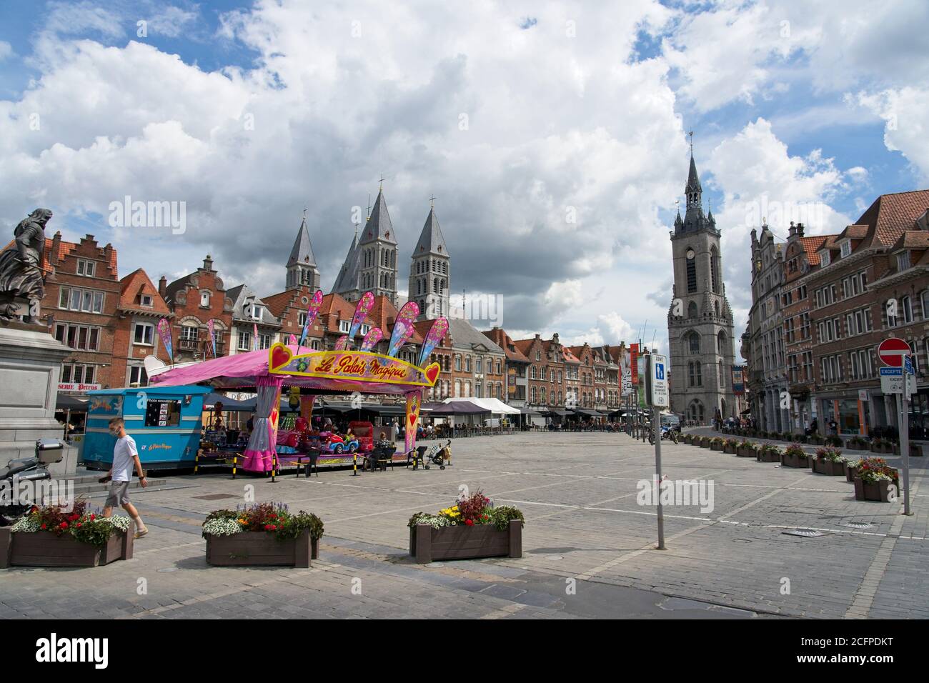 Tournai Belgium - 3 August 2020 - Grand Place in Tournai (Doornik) in Belgium Stock Photo