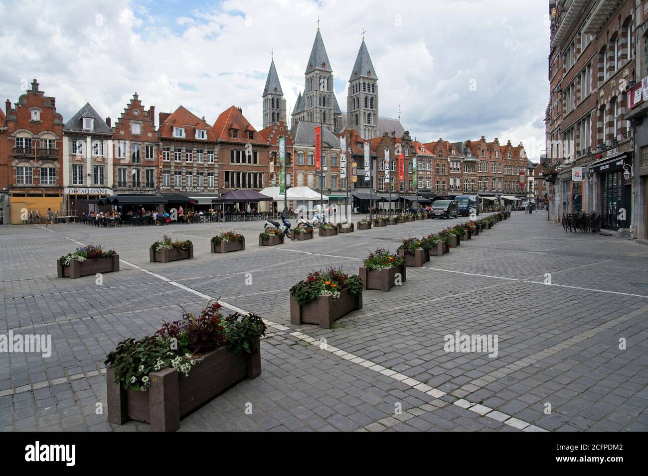 Tournai Belgium - 3 August 2020 - Grand Place in Tournai (Doornik) in Belgium Stock Photo